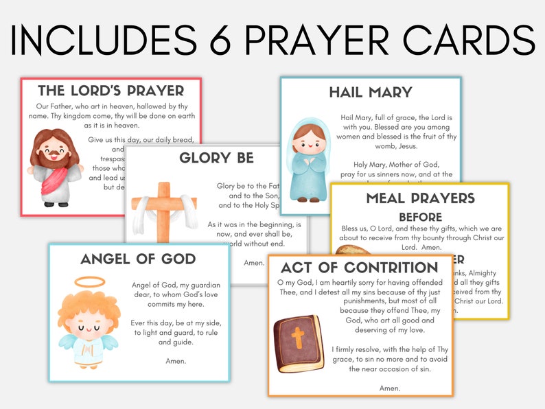 Catholic Prayer Cards for Kids, Children's Prayer Cards, Kids Hail Mary, Kids Our Father, Guardian Angel Prayer, Common Catholic Prayers image 2