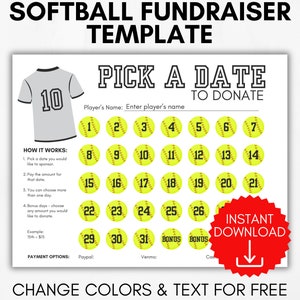Editable Softball Fundraiser, Pick a Date Fundraiser, Softball Pick a Date to Donate, Pay the Date, Softball Fundraiser Calendar, Edit Canva