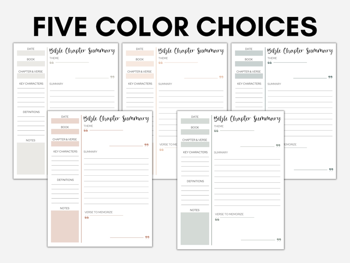 Bible Chapter Summary Template Printable Bible Chapter Etsy