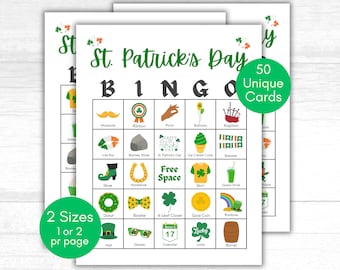 St. Patrick's Day Bingo, 50 St. Patrick's Day Cards, St. Patrick's Day Game, St. Patrick's Game for Kids, Printable St. Patrick's Day Party