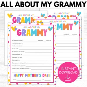 Tudo sobre meu Grammy para impressão, presente de dia das mães da vovó, presente de lembrança de tudo sobre a vovó, presente de netos, ideia de presente de dia dos avós