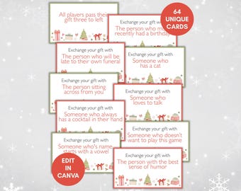 Christmas Gift Exchange Game, White Elephant Gift Exchange Cards, Gift Swap Game, Holiday Gift Exchange Idea, Office Holiday Party Game