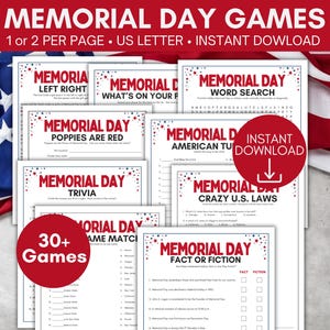 Memorial Day Games Bundle, Printable Patriotic Games, Memorial Day Activities, Family Gathering Games, Patriotic Activities for All Ages