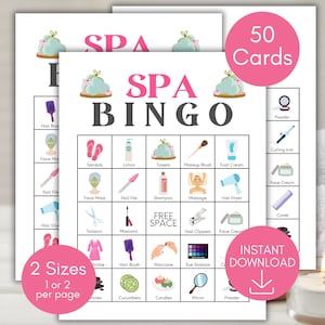 Spa Bingo, Spa Bingo Karte, druckbare Bingo Autos, Spa Partyspiel, Mädchen Partyspiel, Spa Geburtstagsspiel, Maniküre Party, Verwöhn-Party, Spa Spiel