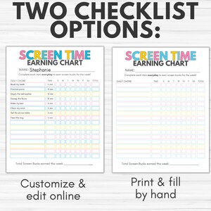 Screen Time Checklist, How to Earn Screen Time, Screenbucks, Kid Chore ...
