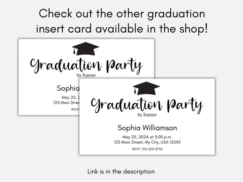 Printable Graduation Insert Card, Graduation Party Insert, Graduation ...