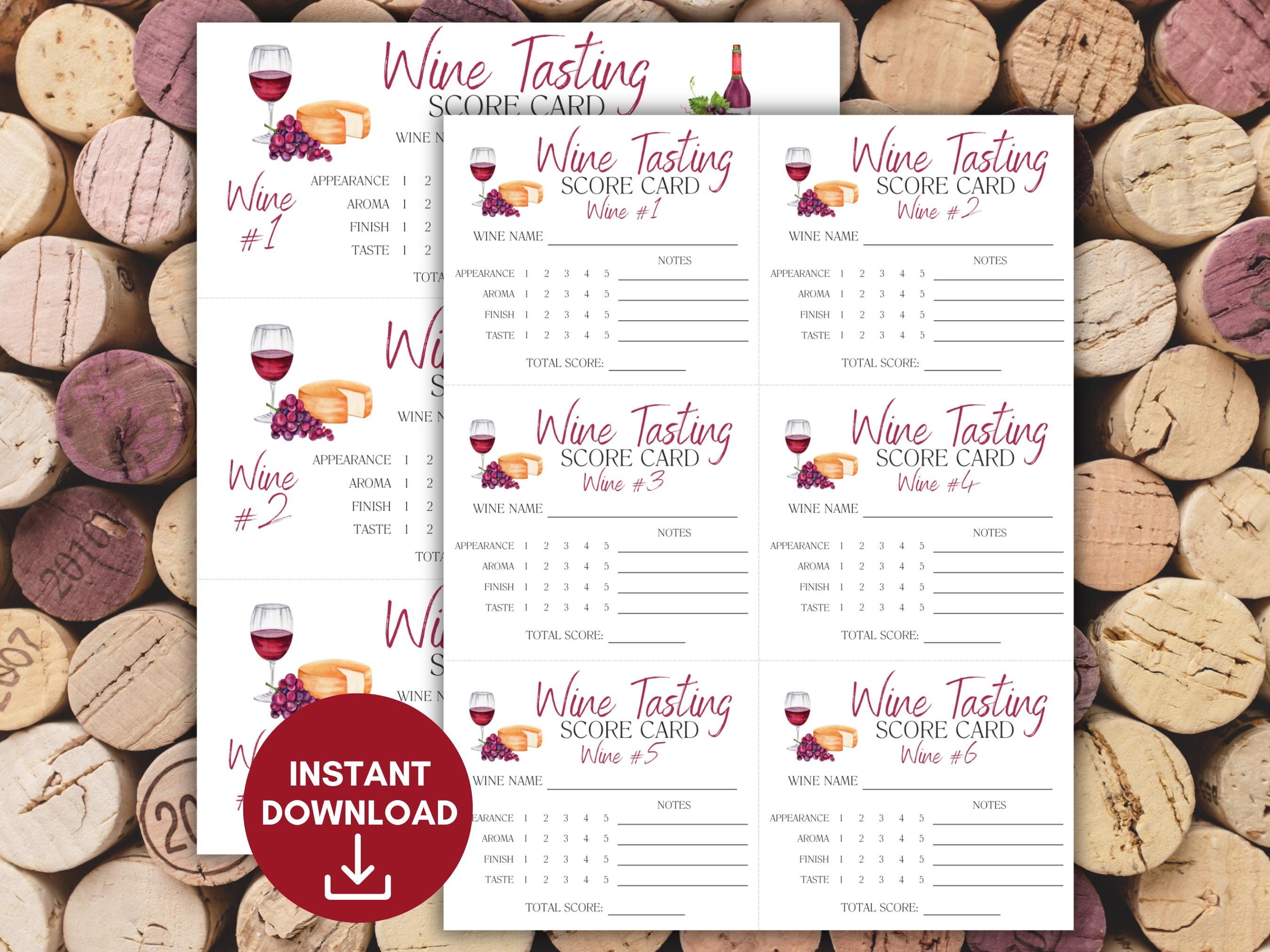 Wine Tasting Score Card, Wine Party Card, Wine Tasting Card, Wine ...