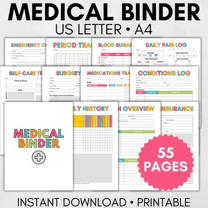 Medical Binder Printable, Chronic Illness Planner, Health Tracker, Medical Records Binder, Health Log, Printable Medical Planner, Health Log