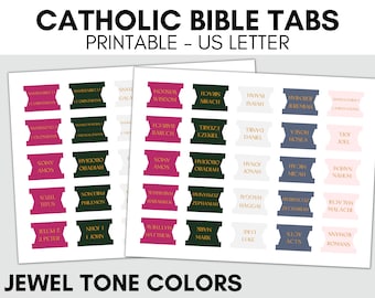 Printable Catholic Bible Tabs, Bible Tabs printable, DIY Bible Tabs, Jewel Tone Bible Tabs, Catholic Bible Study, Books of the Bible Tabs