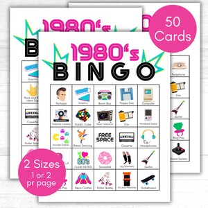 Bingo des années 80, bingo des années 80, cartes de bingo des années 80, cartes de bingo imprimables, bingo rétro, jeu de société des années 80, fête à thème des années 80, anniversaire des années 80, jeu de fête rétro
