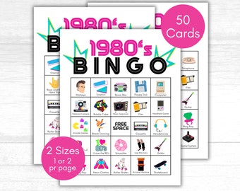 80er Jahre Bingo, 1980er Jahre Bingo, 80er Jahre Bingokarten, Bingokarten zum Ausdrucken, Retro Bingo, 80er Partyspiel, 80er Themaparty, 80er Geburtstag, Retro Partyspiel