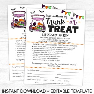 Editable Trunk or Treat Car Registration Form, Trunk or Treat Sign up Sheet, Halloween Event Sign Up, Community Event, Trunk or Treat Flyer
