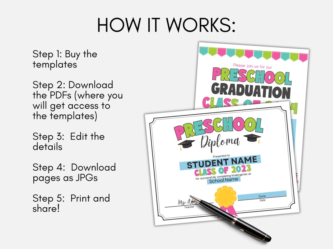Preschool Graduation Templates, Prek Graduation Invite, Preschool