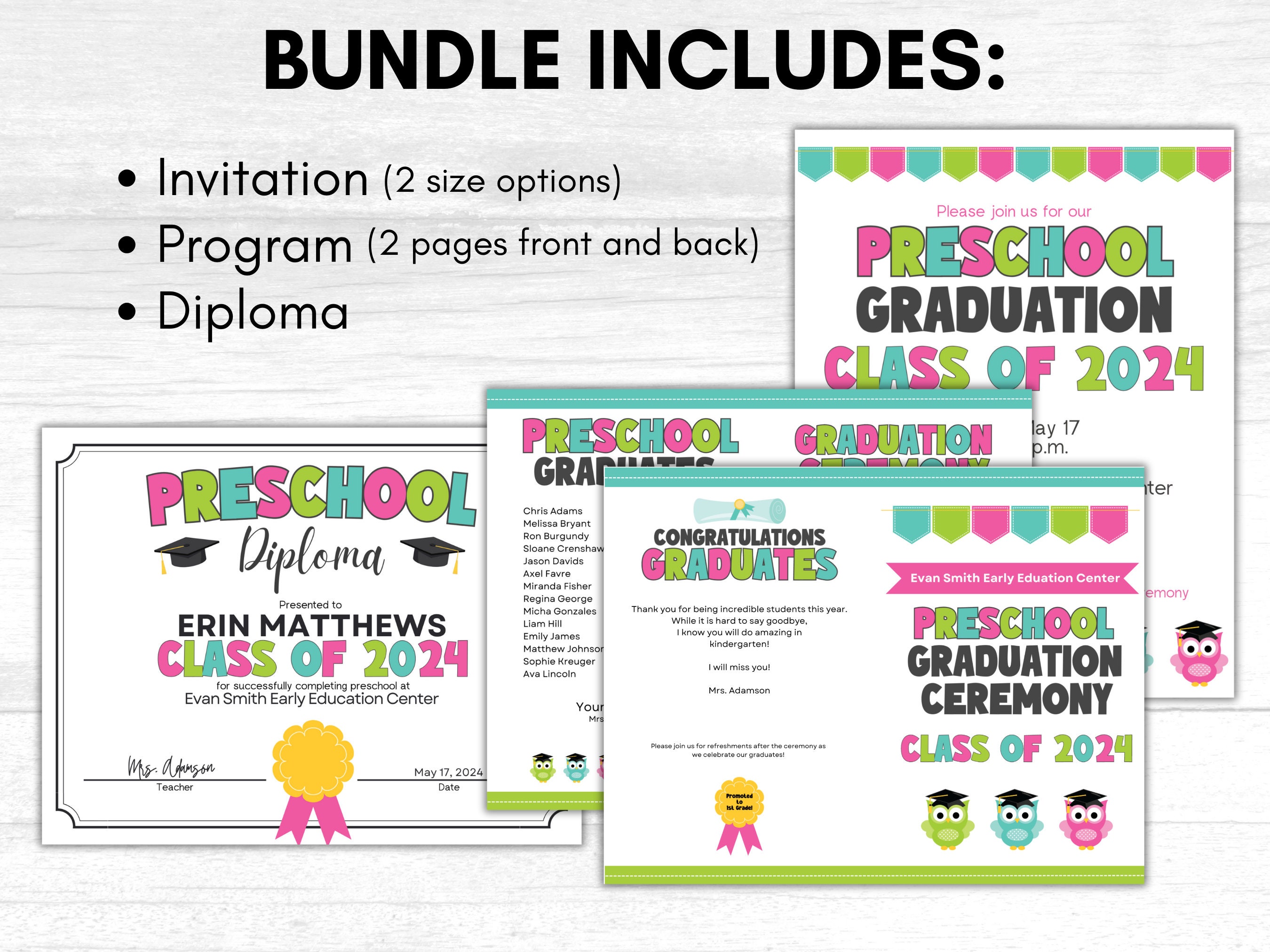 Preschool Graduation Templates, Prek Graduation Invite, Preschool