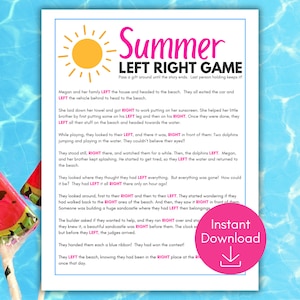 Summer Left Right Game, Summer Left Right Poem, Summer Family Runion, Gift Exchange Game, Pass the Prize, Summer Activities, PDF