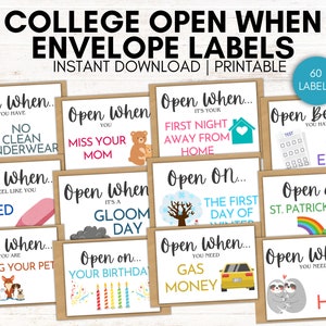 Open When Envelopes for College, Open When Letters, College Going Away Gift, Open When Labels, Open When Cards for College, College Care