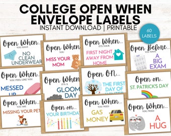 Open When Envelopes for College, Open When Letters, College Going Away Gift, Open When Labels, Open When Cards for College, College Care