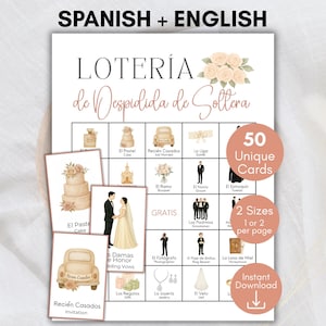 Spanish Bridal Shower Bingo, Bilingual Loteria Game, Bachelorette Game, Mexican Loteria, Neutral Bridal Shower Loteria, Despedida de Soltera