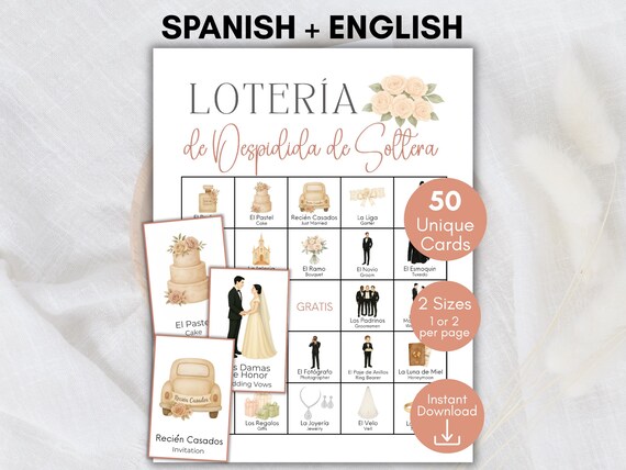 Spanish Bridal Shower Bingo, Bilingual Loteria Game, Bachelorette Game, Mexican Loteria, Neutral Bridal Shower Loteria, Despedida de Soltera
