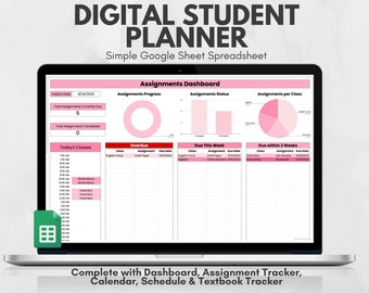 Digital Student Planner, Assignment Tracker, Student Planner Spreadsheet, College Planner, Academic Planner, Homework Tracker, Google Sheet