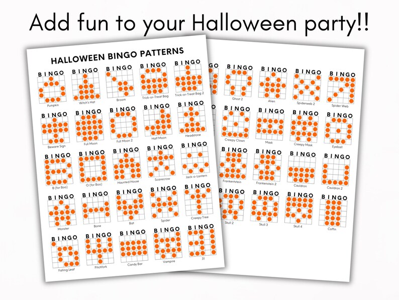 Halloween Bingo Patterns, Printable Halloween Bingo Game, Bingo Patterns Download, Fall Bingo Patterns, Bingo Winning Patterns image 3