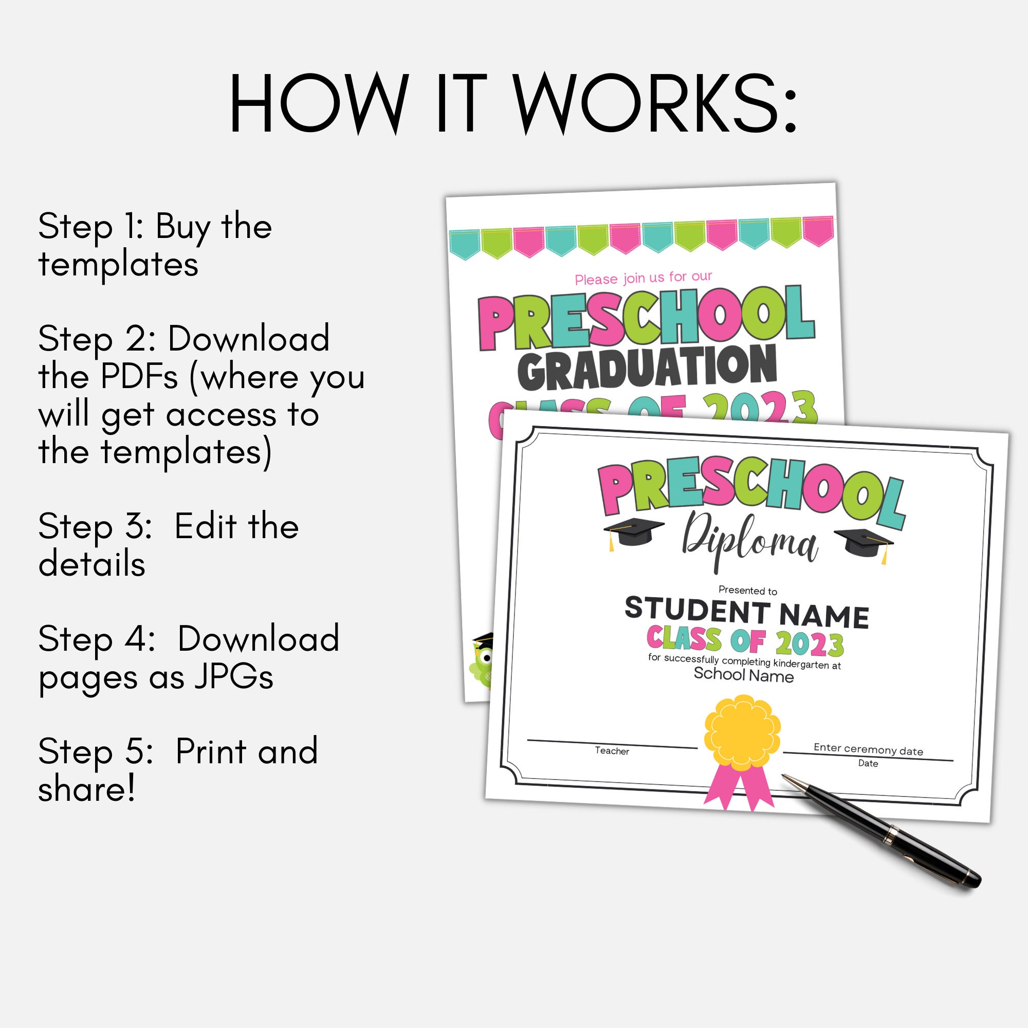 Preschool Graduation Templates Prek Graduation Invite - Etsy