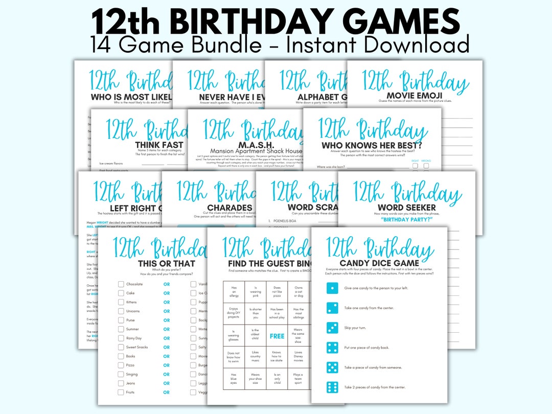12th Birthday Party Games, 12 Year Old Party Games, Twelfth Birthday