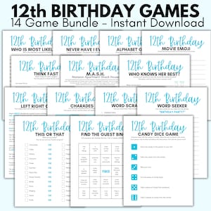 12th Birthday Party Games, 12 Year Old Party Games, Twelfth Birthday,  Girls 12th Birthday, Blue 12th Birthday, 12-year-old girls birthday