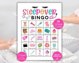 Sleepover Bingo, Sleepover Game, Slumber Party Bingo, Pajama Party Bingo, Sleepover Activity, Slumber Party Idea, Pajama Party Game