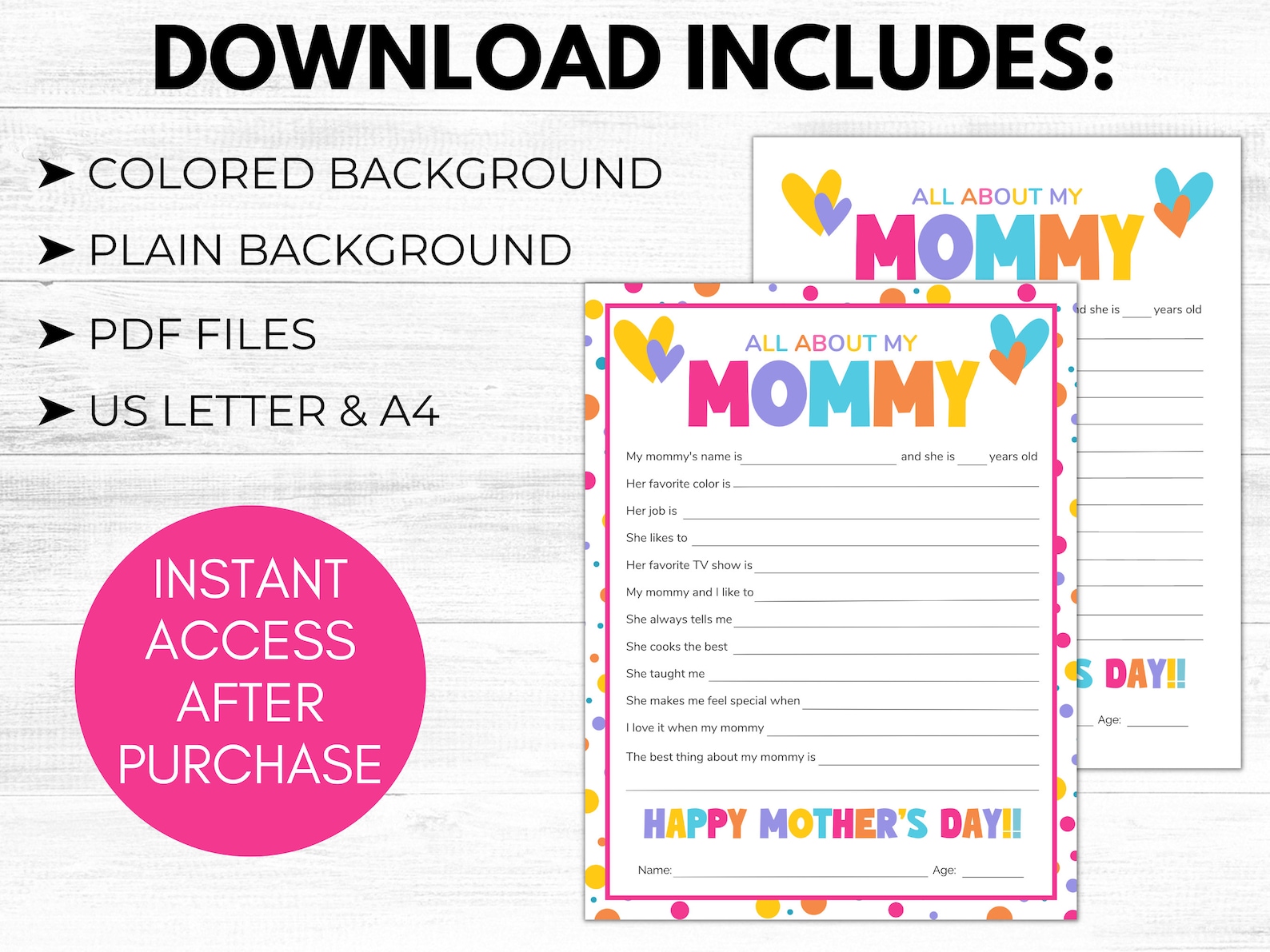 All About My Mommy Printable, Mother's Day Gift, All About Mom Keepsake ...