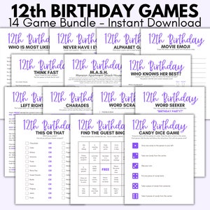 12th Birthday Party Games, 12 Year Old Party Games, Twelfth Birthday,  Girls 12th Birthday, Purple 12th Birthday, 12-year-old girls birthday