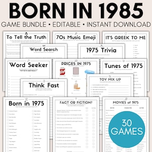 40th Birthday Games Bundle, Born in 1985 Games, 40th Birthday Party Games for Women, 1985 Birthday Games, Adult Games, 1985 Trivia Game