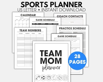 Team Mom Planner, Kids Sports planner, Team Mom Binder, Mom Sports Planner, Baseball Planner, Softball Planner, Soccer Planner,
