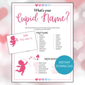 What&#39;s Your Cupid Name Game, Valentine&#39;s Day Game, Cupid Name Sign, Valentine Party Game, Cupid Game, Valentine Game, Classroom Game