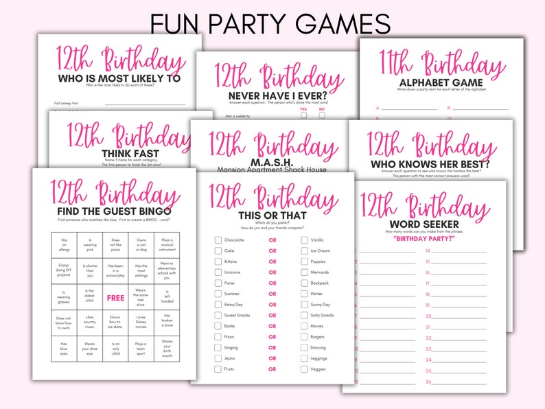 12th Birthday Party Games, 12 Year Old Party Games, Twelfth Birthday