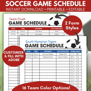 Editable Soccer Schedule, Soccer Game Schedule Template, Game and Practice Schule, Soccer Schedule Planner, Soccer Mom, Game Day Planner