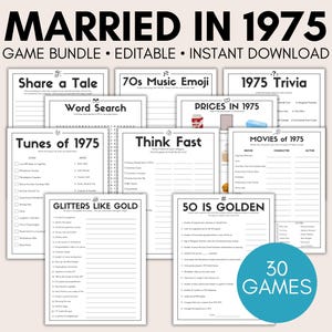 50th Anniversary Game Bundle, Married in 1975 Games, 50th Wedding Anniversary Games, 50th Golden Anniversary Games, 50th Anniversary Party