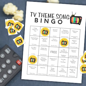 TV Theme Song Bingo 100 Cards, Iconic TV Show Themes, TV Show Lovers, Family Gathering, Family Game Night, Fundraiser Activity, Music Bingo image 7