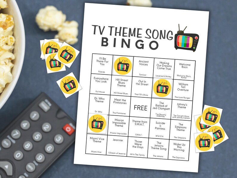 TV Theme Song Bingo 100 Cards, Iconic TV Show Themes, TV Show Lovers, Family Gathering, Family Game Night, Fundraiser Activity, Music Bingo image 7
