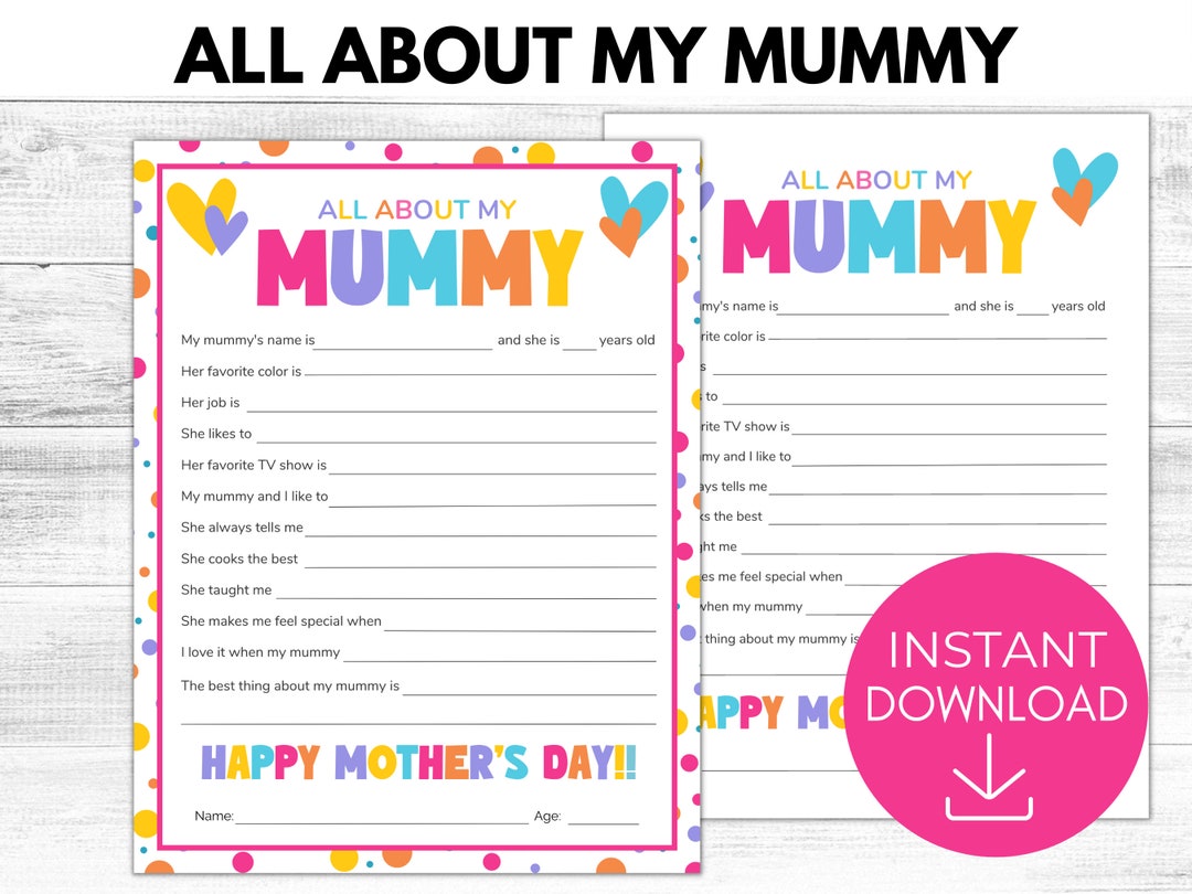 All About My Mummy Printable, Mother's Day Gift, All About Mom Keepsake ...