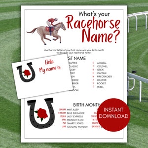 What&#39;s Your Racehorse Name, Name Game with Nametags and sign, Horse birthday party activity, Kentucky Derby Game, Derby Party Game