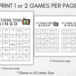 TV Theme Song Bingo 100 Cards, Iconic TV Show Themes, TV Show Lovers, Family Gathering, Family Game Night, Fundraiser Activity, Music Bingo image 2