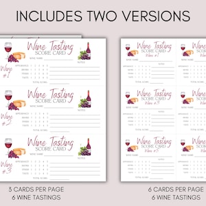 Wine Tasting Score Card, Wine Party Card, Wine Tasting Card, Wine ...