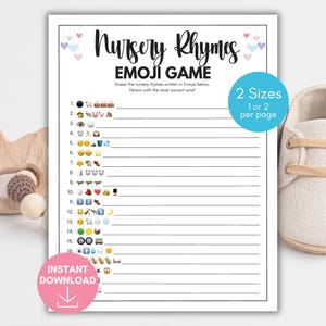 Nursery Rhymes Emoji Game, Emoji Nursery Rhymes Game, Nursery Rhymes Baby Shower Game, Baby Shower Emoji Game, Nursery Rhymes Printable