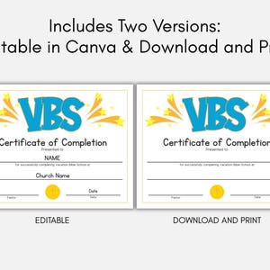 Vacation Bible School Ribbons For Graduation Vacation Bible School Certificate, Editable Award, VBS Completion Award ...