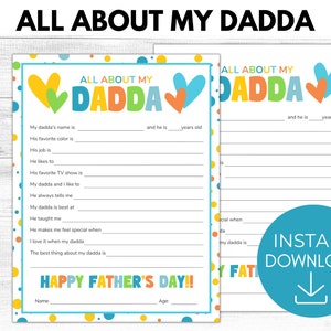Todo sobre mi papá imprimible, regalo del día del padre, todo sobre el regalo de recuerdo de papá, regalo del niño, ideas de regalos para papá, PDF imprimible,