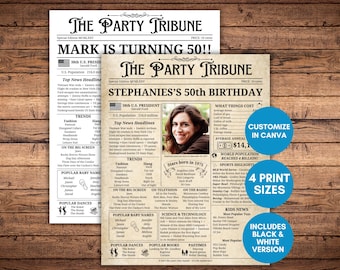 1975 Birthday Newspaper, 1975 Birthday Poster, 50th Birthday Newspaper, 1975 Newspaper Sign, 50th birthday gift, Personalized Born in 1975