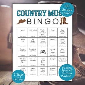 Country Music Bingo, 90s Country Bingo, Classic Country Songs Bingo, Honky Tonk Bingo Game, Country Music Party Game, Country Songs Playlist
