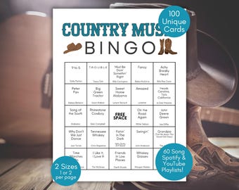 Country Music Bingo, 90s Country Bingo, Classic Country Songs Bingo, Honky Tonk Bingo Game, Country Music Party Game, Country Songs Playlist