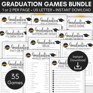 2025 Graduation Party Games, Printable Graduation Games, Class of 2025 Graduation games, High School Graduation, College Grad, Grad Activity